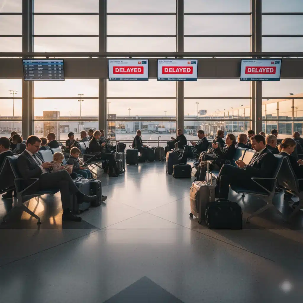 Pasajeros esperando en el aeropuerto por un retraso de 2 hor